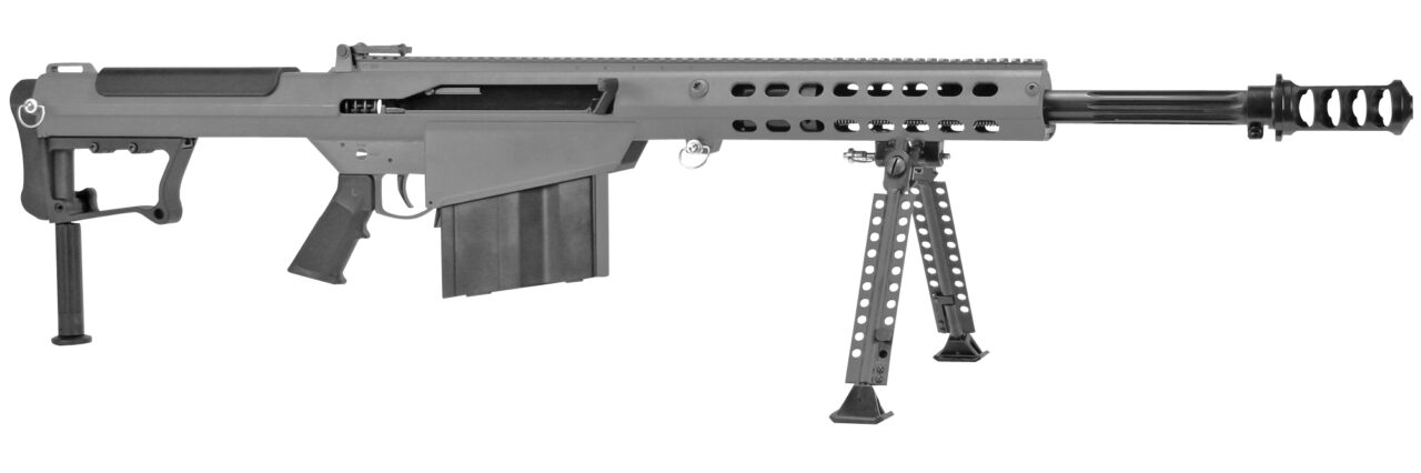Barrett 18068 M107A1 50 BMG 10+1 20" Chrome-Lined Fluted Barrel, Four Port Cylindrical Muzzle Brake, Tungsten Gray Cerakote Alumnium Receiver, Tungsten Gray Fixed Stock w/Themal-Guard Cheek Piece & Sorbothane Recoil Pad, Optics Ready