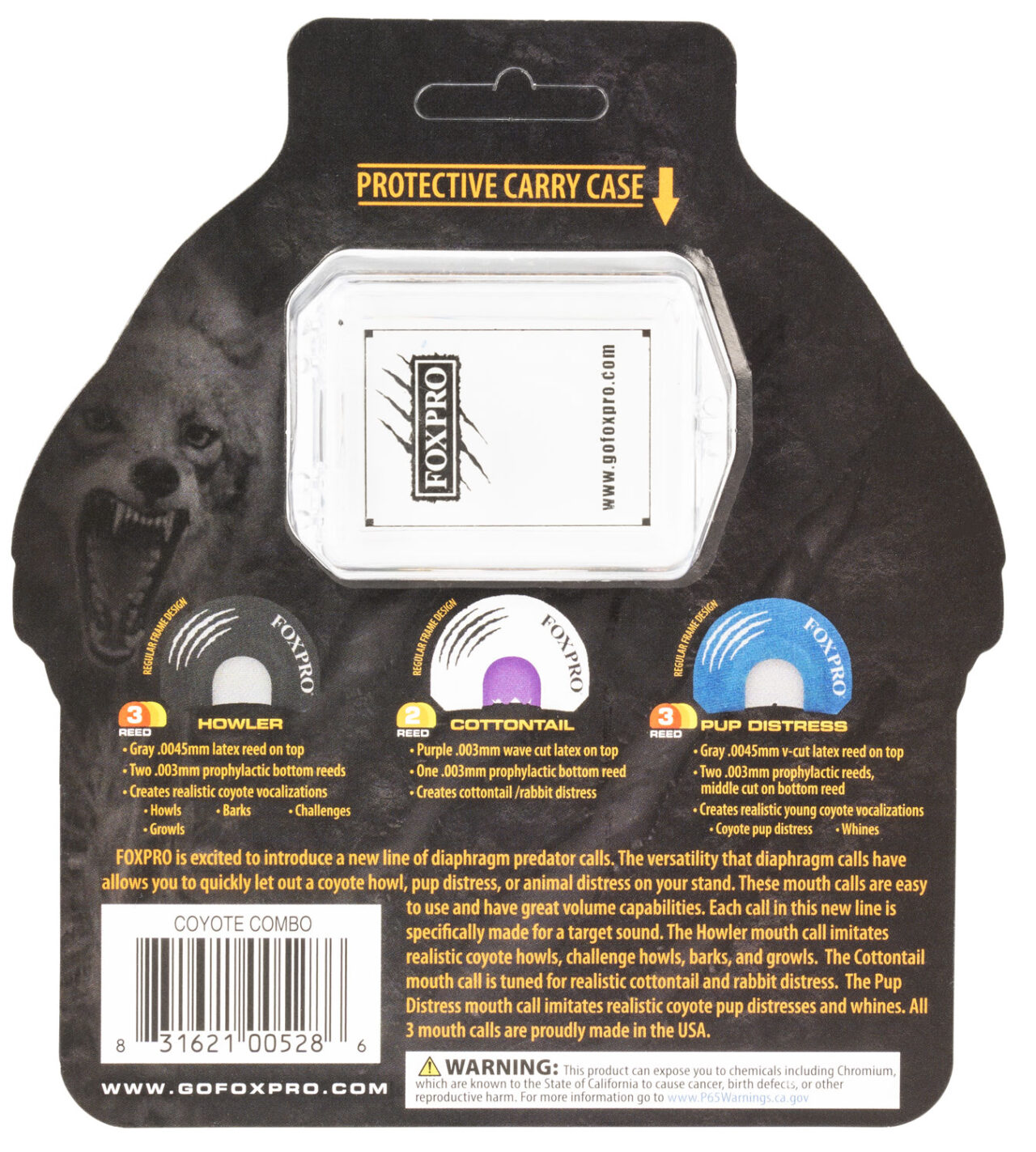 Foxpro COYCOMBO Predator Combo Diaphragm Call Double/Triple Reed Cottontail Sounds Attracts Predators Black/Blue/White 3 Piece - Image 2