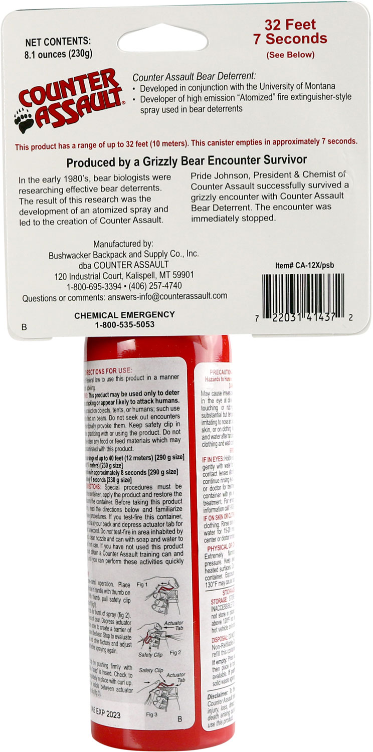Counter Assault 15067024 Bear Spray Capsaicin Range 32 ft-7 Seconds 8.10 oz - Image 2