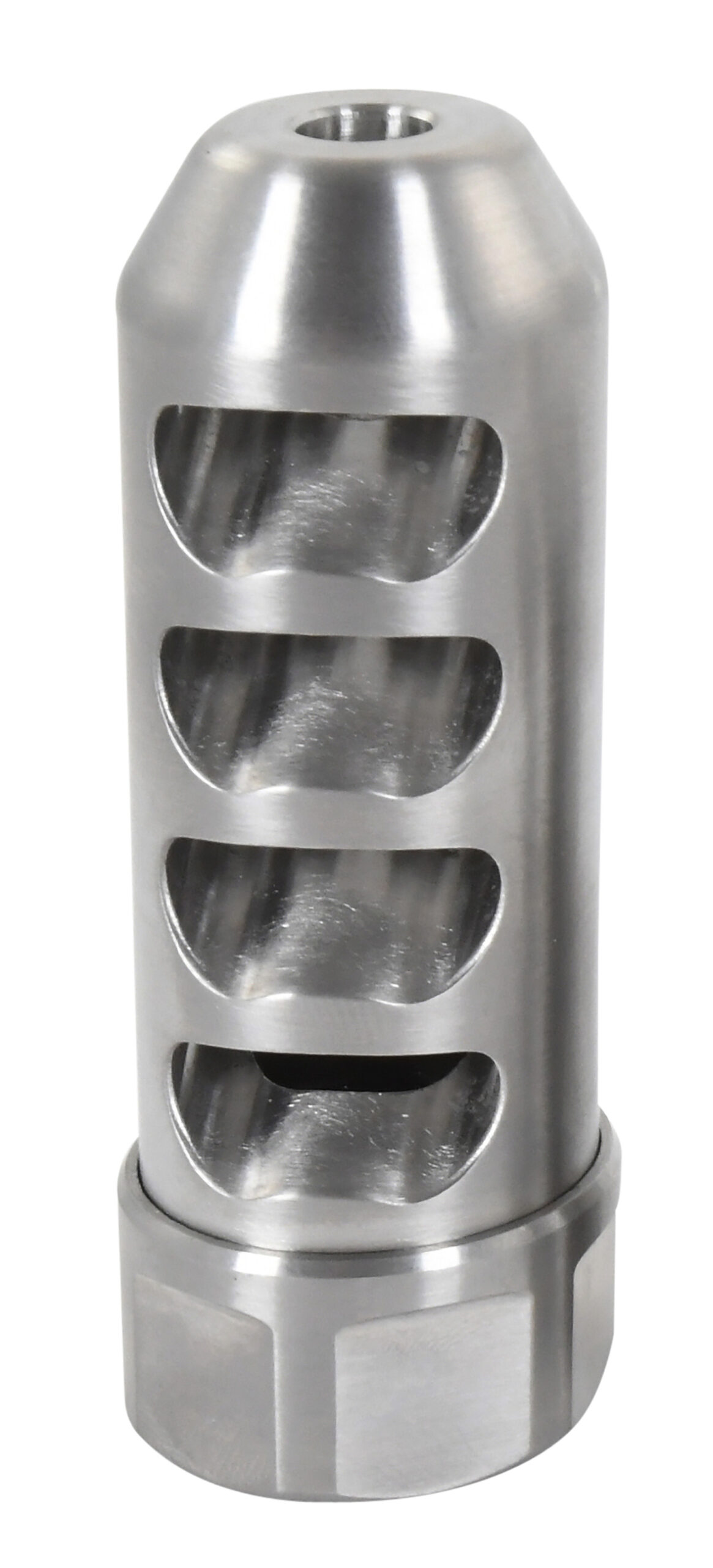 American Precision Arms G2F5838S Gen 2 Fat Bastard Self Timing Brake Stainless Steel with 5/8"-24 tpi Threads, 3.30" OAL & 1.115" Diameter for 338 Cal Rifles