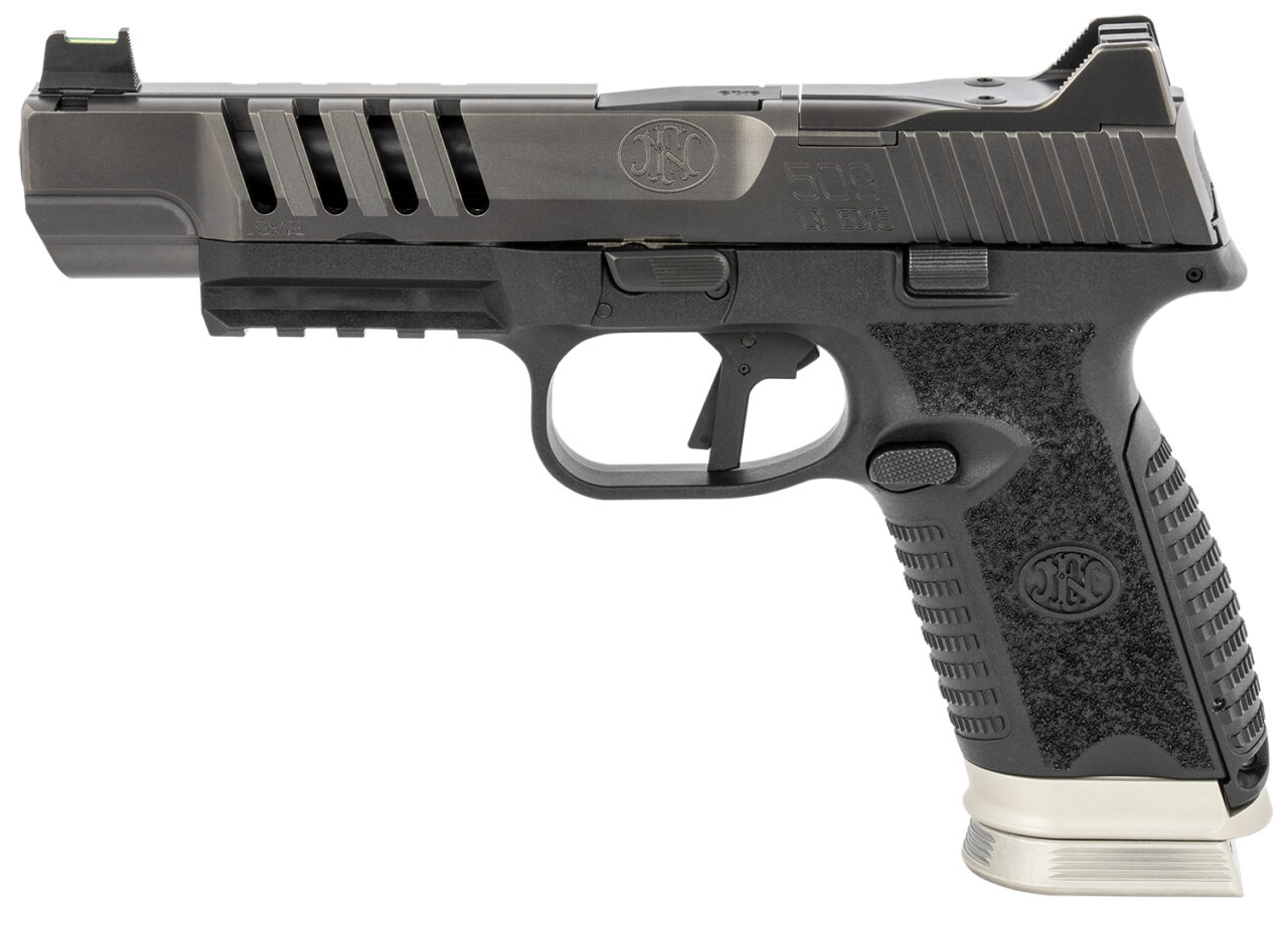 FN 66100940 509 LS Edge 9mm Luger 10+1 5" Black Hammer Forged/Target Crown Barrel, Graphite PVD Serrated/Optic & Lightening Cuts Slide, Matte Black Polymer Frame w/Picatinny Rail, Black Textured Interchangeable Backstraps Grips Right Hand - Image 2
