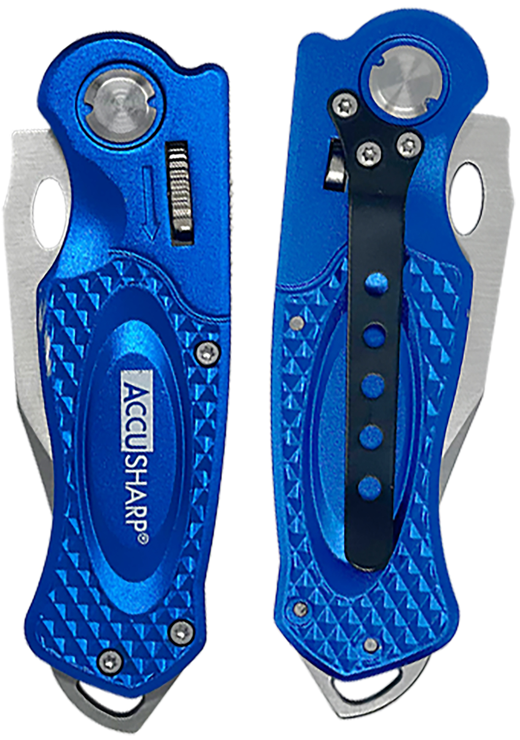 AccuSharp 701C Sport 3" Folding Plain Stainless Steel Blade/Blue Anodized Aluminum Handle Includes Belt Clip - Image 2