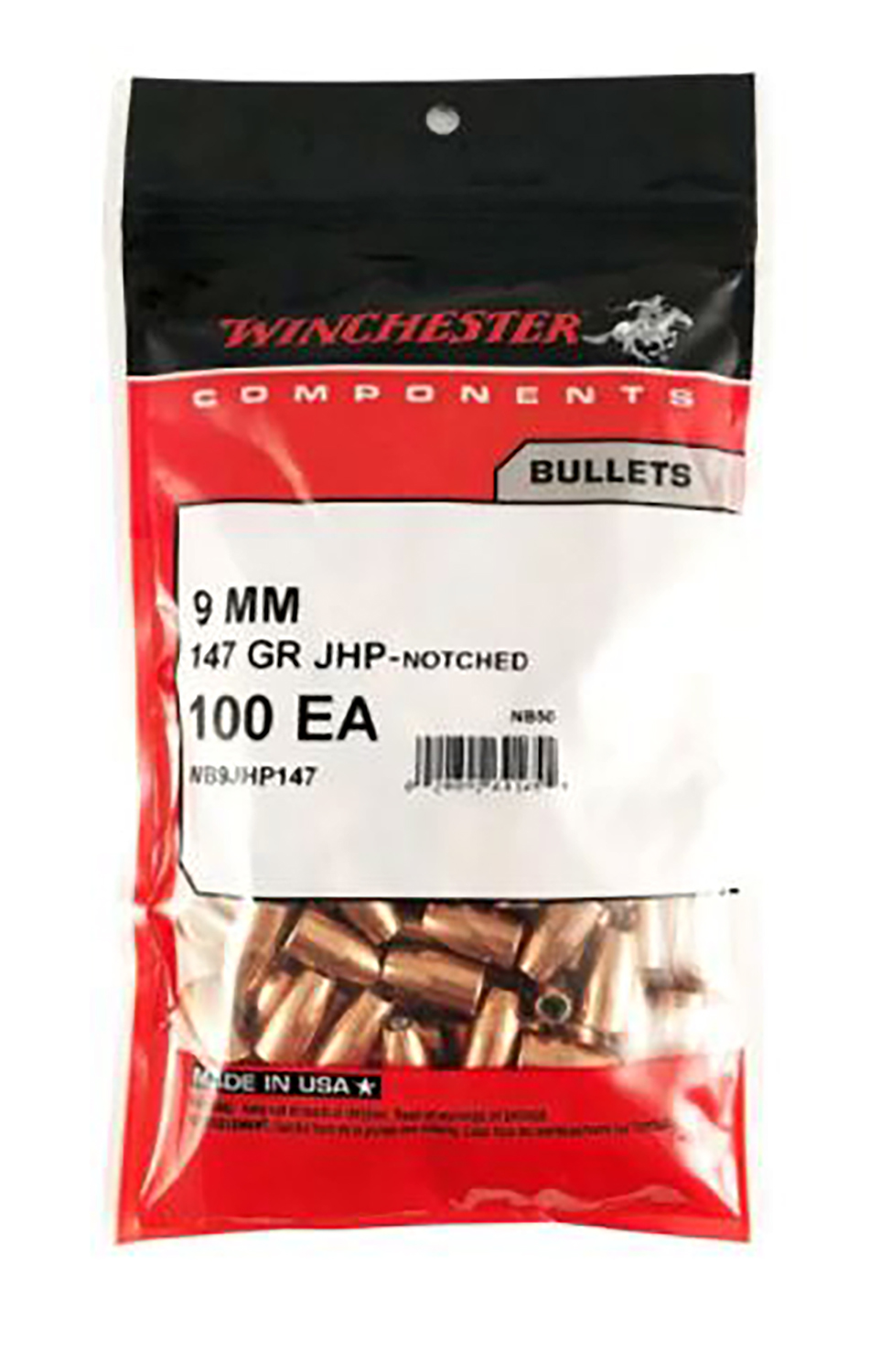 Winchester Ammo WB9JHP147D Centerfire pistols Reloading 9mm .355 147 gr Jacketed Hollow Point (JHP)