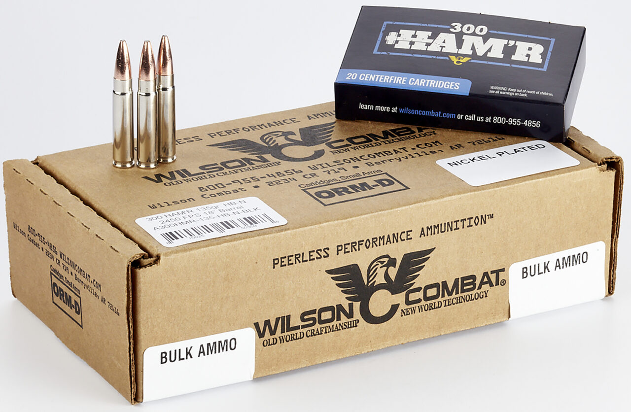 Wilson Combat A300HMR135HBN HAM'R Bonded 300 HAM'R 135 gr 2450 fps Speer HAM'R Bonded Nickel-Plated Brass 20 Bx/10 Cs