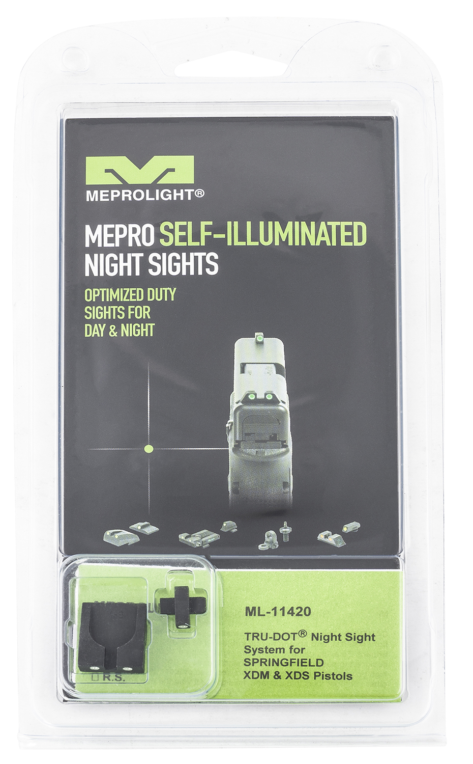 Meprolight USA 114203101 Tru-Dot Black | Green Tritium Front Sight Green Tritium Rear Sight Set