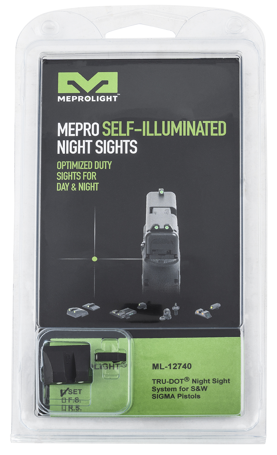 Meprolight USA 127403101 Tru-Dot Black | Green Tritium Front Sight Green Tritium Rear Sight Set