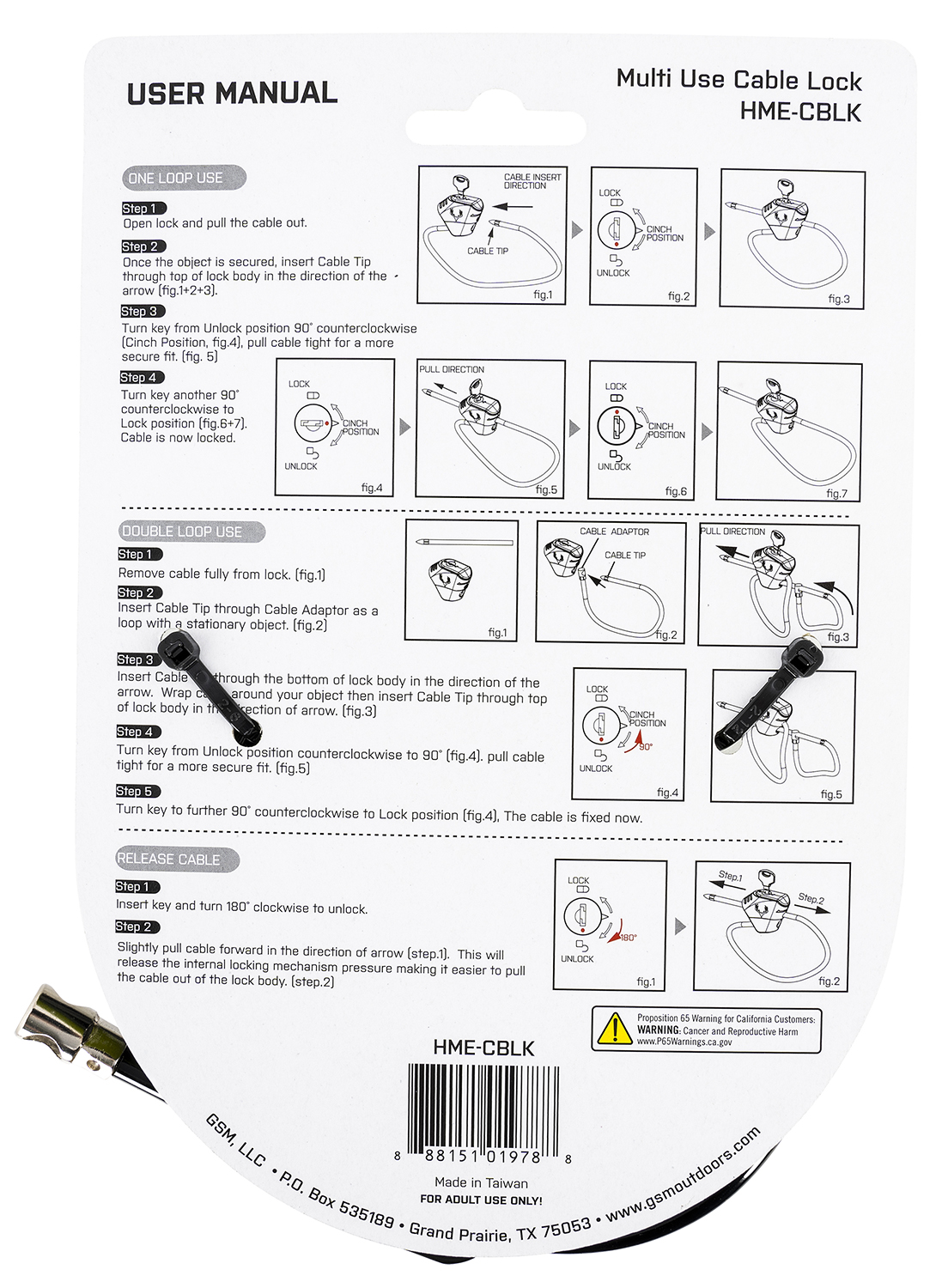 HME HMECBLK Cable Lock 6.50' Long Black/Gray Aluminum - Image 2