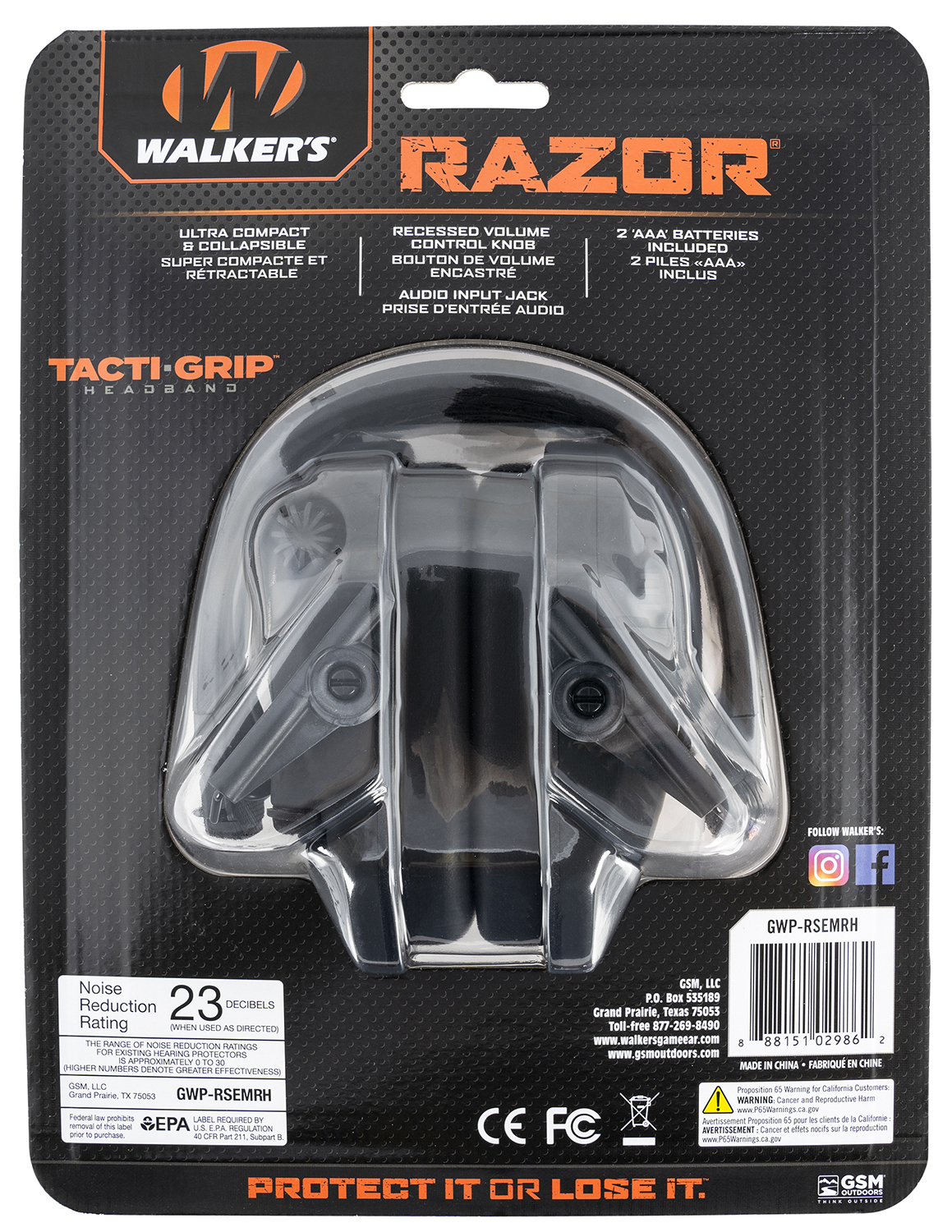 Walker's GWPRSEMRH RAZR Razor Slim Electronic Muff 23 dB Over the Head Black Polymer - Image 2