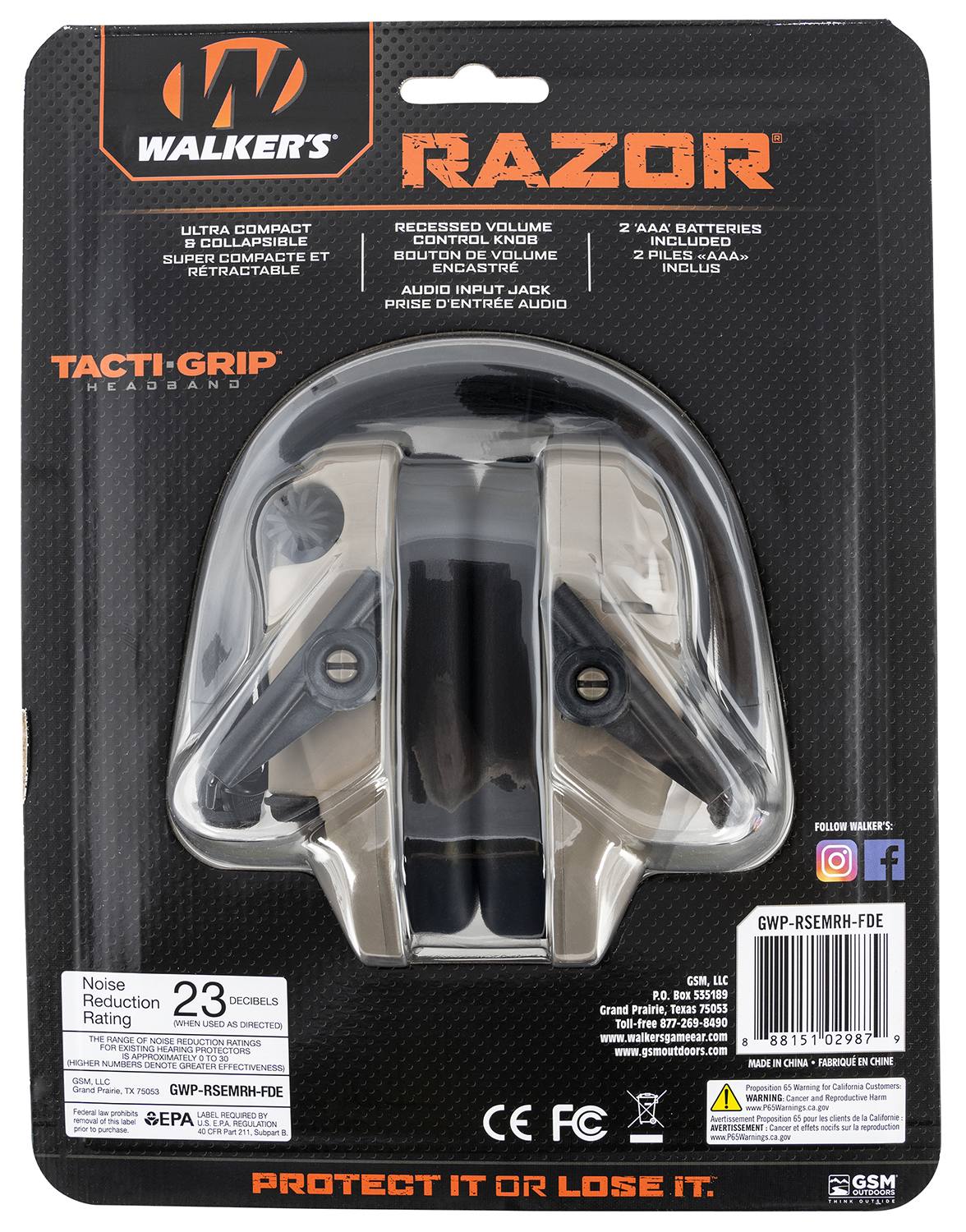 Walker's GWPRSEMRHFDE Razor Slim Electronic Muff 23 dB Over the Head Flat Dark Earth/Black Polymer - Image 2