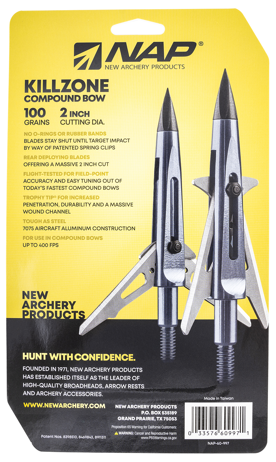 NAP NAP60997 Killzone Trophy Tip Rear-Deploying Mechanical Broadhead 100 GR 3 Pack - Image 2