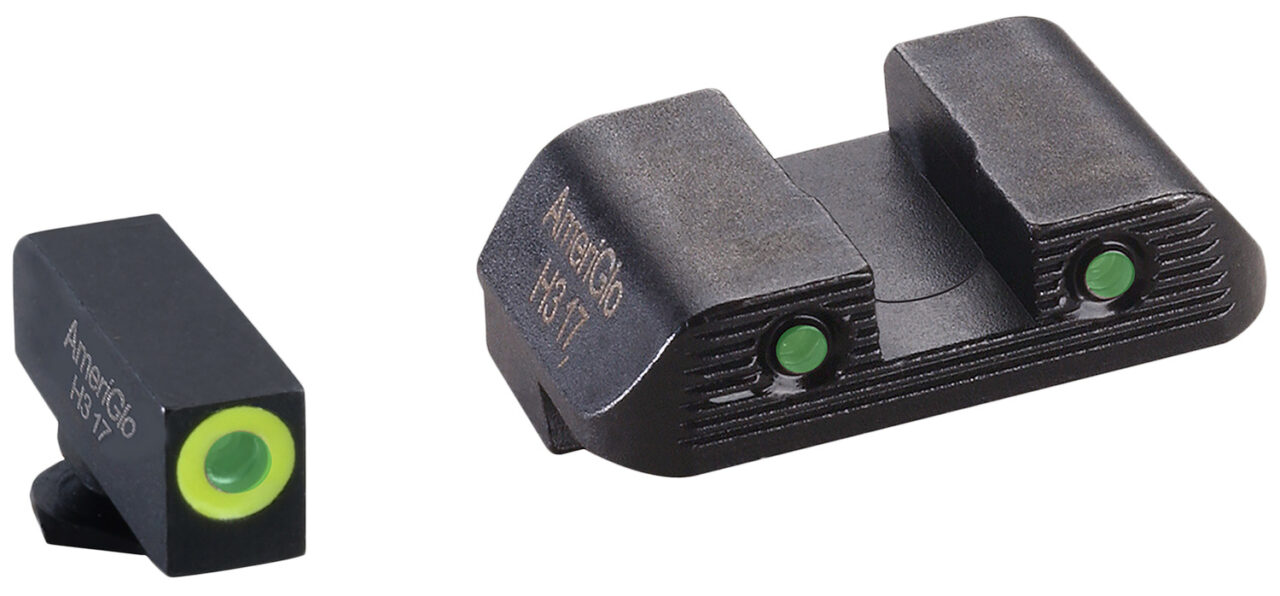 AmeriGlo GL822 Trooper Sight Set for Glock Black | Green Tritium with Lumigreen Outline Front Sight Green Tritium with Black Outline Rear Sight