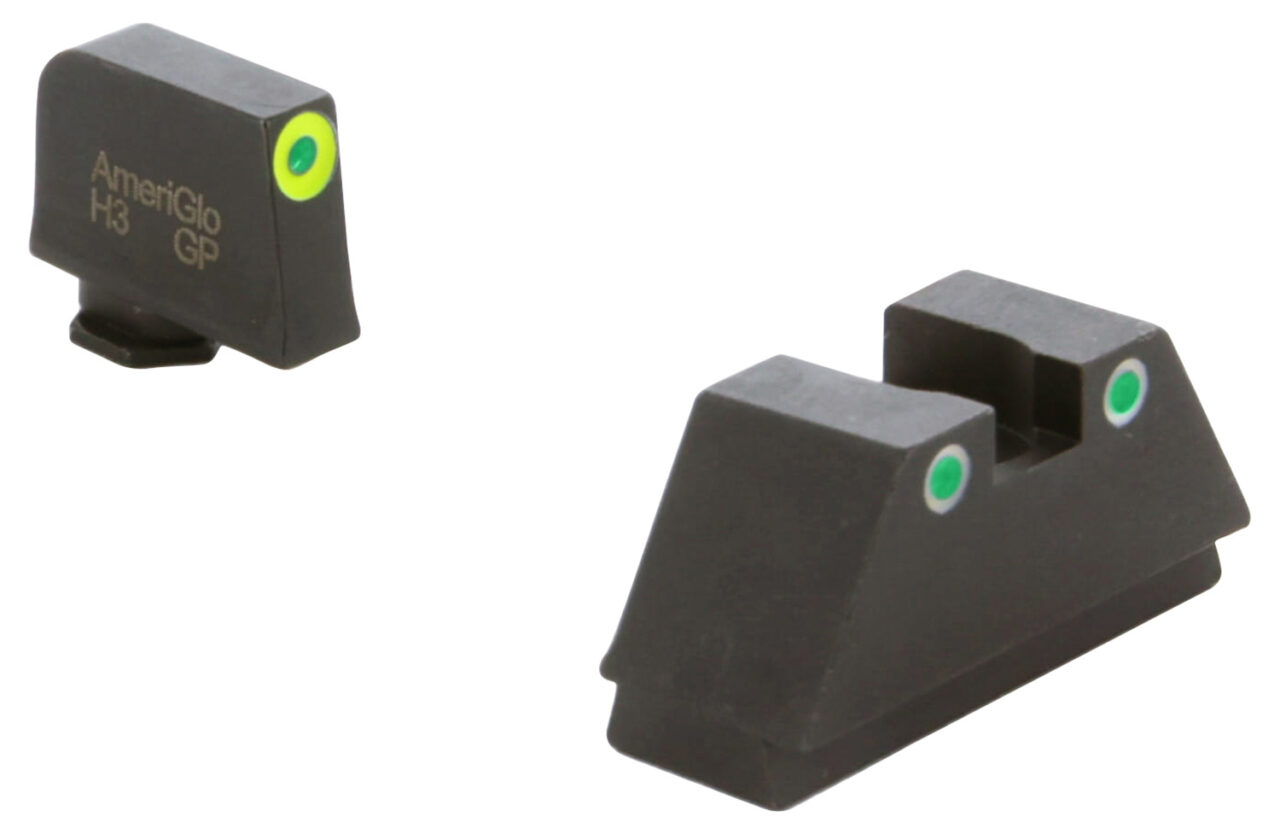 AmeriGlo GL333 Optic Compatible Sight Set for Glock Black | XL Tall Green Tritium with Lumigreen Outline Front Sight XL Tall Green Tritium with White Outline Rear Sight