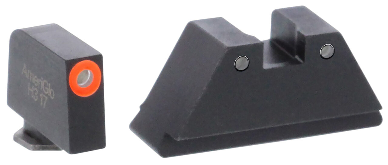 AmeriGlo GL452 Optic Compatible Sight Set for Glock Black | XL Spartan Operator Tall Green Tritium with Orange Outline Front Sight XL Tall Green Tritium with Black Outline Rear Sight