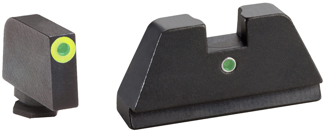 AmeriGlo GL391 Optic Compatible Sight Set for Glock Black | XL Tall Green Tritium with Lumigreen Outline Front Sight XL Tall Green Tritium i-Dot Rear Sight