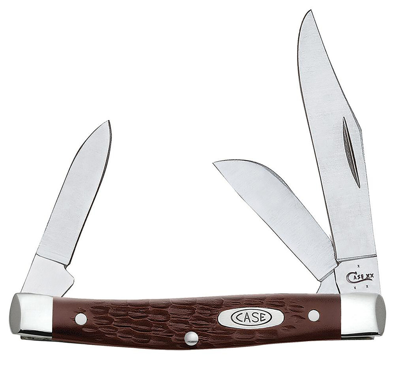 Case 00106 Stockman Medium 2.42"/1.58"/1.57" Folding Clip/Sheepsfoot/Pen Plain As-Ground Tru-Sharp SS Blade/Brown Jigged Synthetic Handle