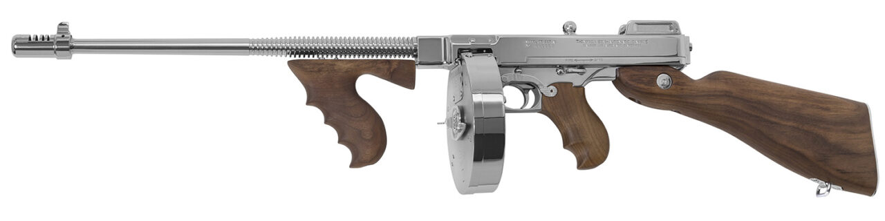 Thompson TI50DCR 1927A-1 Deluxe Carbine 45 ACP Caliber with 18" Barrel, 20+1 Capacity (Stick), 50+1 Capacity (Drum), Hard-Chrome Plated Metal Finish, American Walnut Stock Wood Grip Right Hand - Image 3