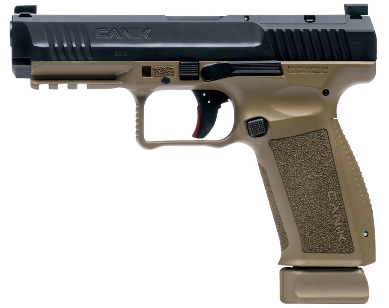 Canik HG5636N Mete SFT 9mm Luger 18+1/20+1 4.46" Barrel, Flat Dark Earth Frame w/Picatinny Accessory Rail, Serrated Optic Cut Steel Slide w/Nitride Finish, Interchangeable Backstrap Grip, Includes 2 Magazines & Holster - Image 2
