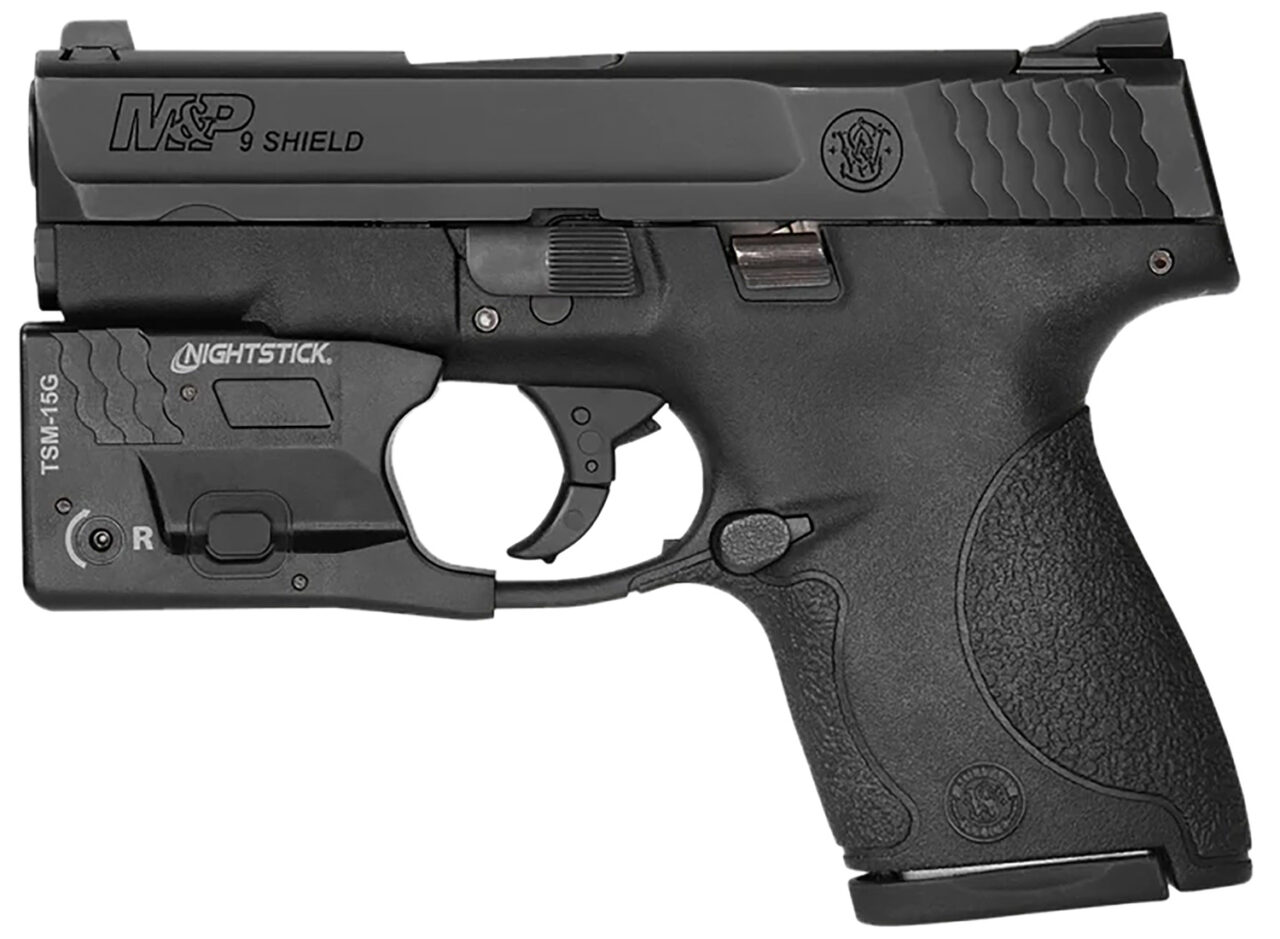Nightstick TSM15G TSM-15G Sub-Compact Weapon Light S&W Shield Plus/M&P Shield 150 Lumens White LED Bulb/ Green Laser 104 Meters Beam Black Polymer - Image 3