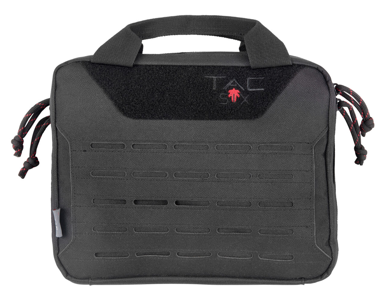Tac Six 10814 Crew Tactical Pistol Case made of Black 600D Polyester with MOLLE System, Lockable Compartments, Storage Pockets, 600D Lining & Carry Handel 10" L x 3" W x 8" H Interior Dimensions Holds up to 2 pistols