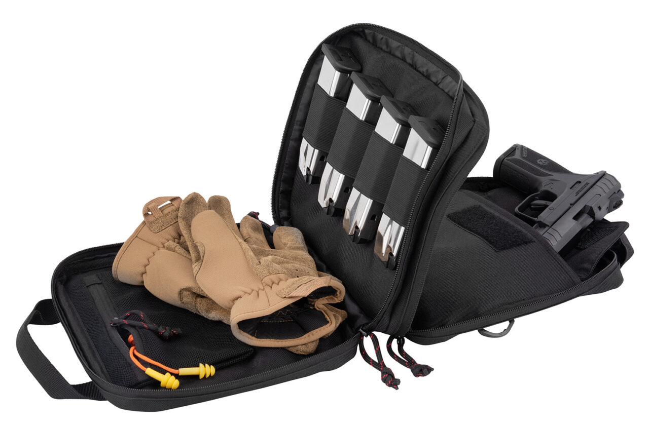 Tac Six 10814 Crew Tactical Pistol Case made of Black 600D Polyester with MOLLE System, Lockable Compartments, Storage Pockets, 600D Lining & Carry Handel 10" L x 3" W x 8" H Interior Dimensions Holds up to 2 pistols - Image 2