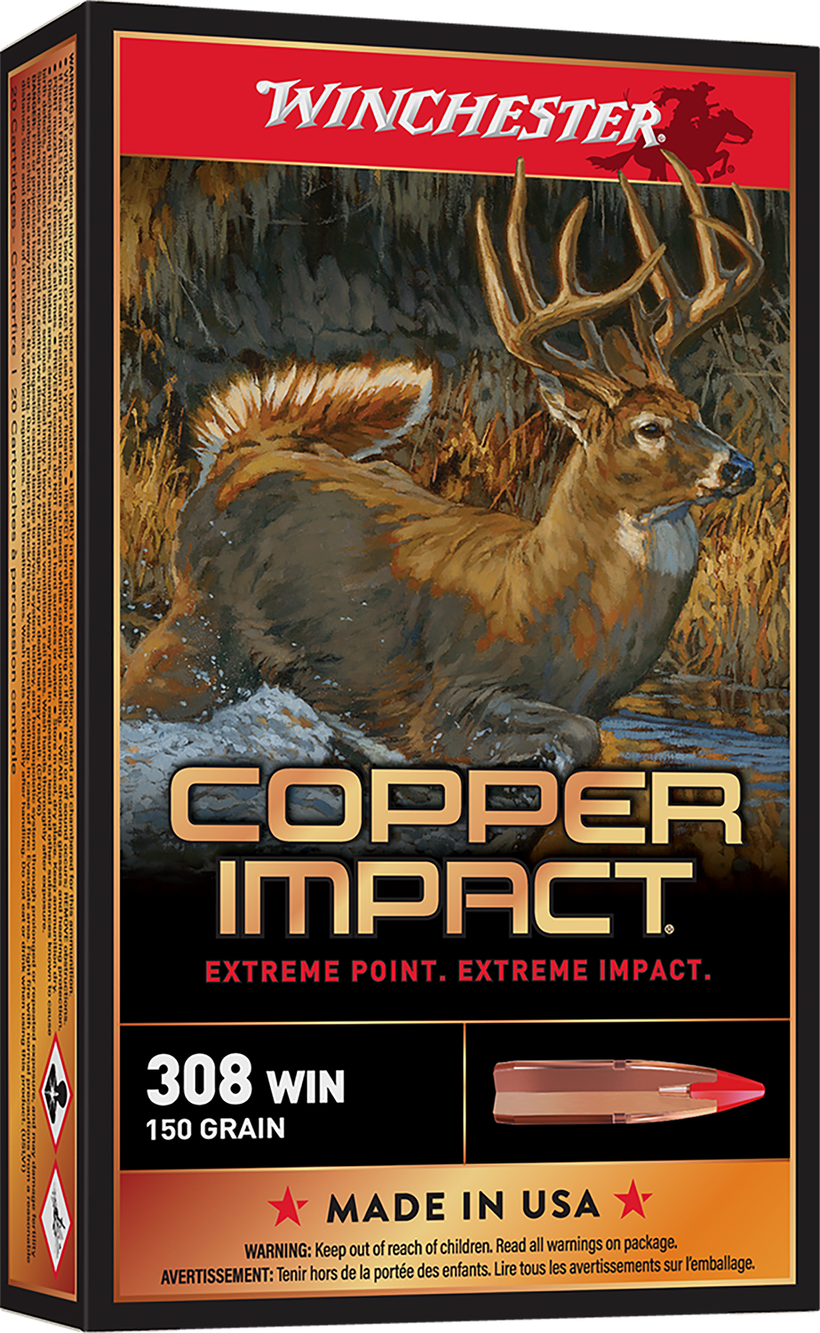 Winchester Ammo X308CLF Copper Impact 308 Win 150 gr Copper Extreme Point Lead-Free 20 Per Box/ 10 Cs