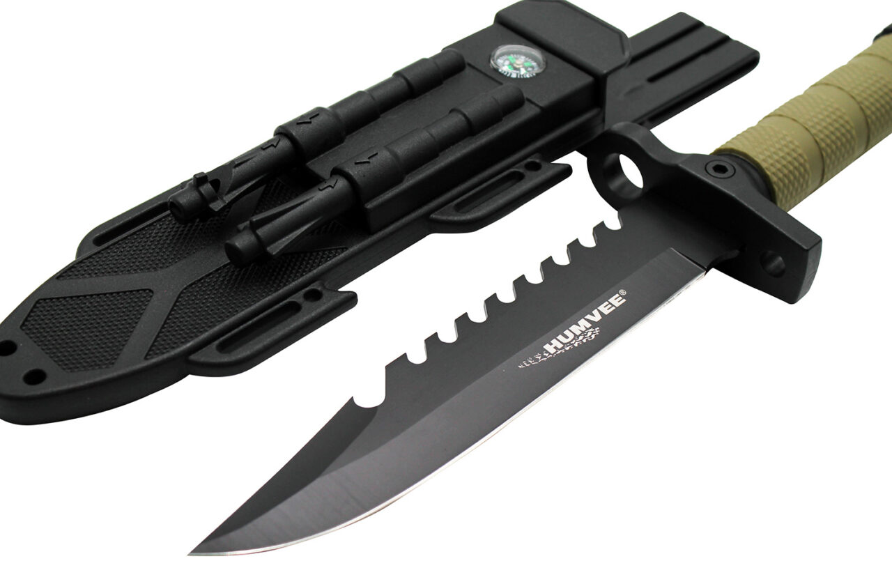 Humvee Adventure Gear HMVKFXB02 Humvee Survival Knife 7.50" Fixed Sawback Plain Black Stainless Steel Blade Black Textured Rubber Handle Includes Sheath - Image 2