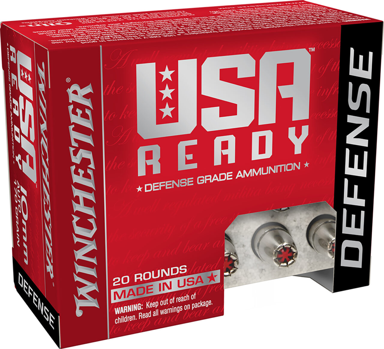 Winchester Ammo RED10HP USA Ready 10mm Auto 170 gr Hex Vent Hollow Point (HVHP) 20 Per Box/ 10 Cs