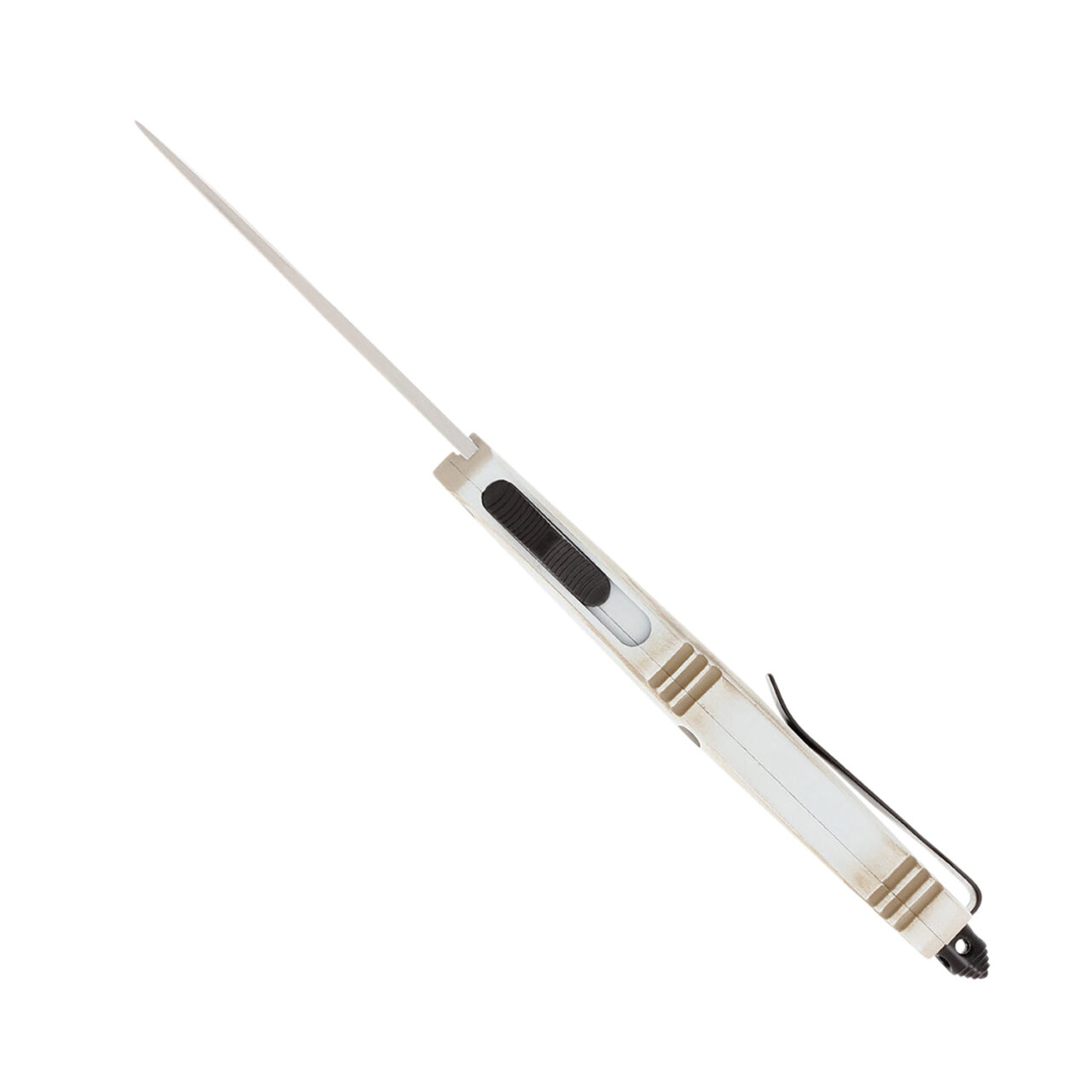 CobraTec Knives MCATIFS3DNS FS-3 Come And Take It 3" OTF Drop Point Plain 154CM SS Blade White w/"Come And Take It" Aluminum Cerakoted Handle Features Glass Breaker Includes Pocket Clip - Image 2