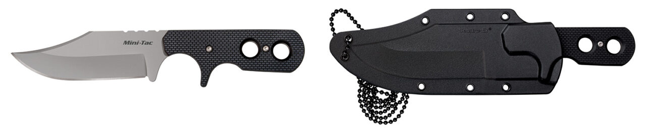 Cold Steel CS49HCF Mini Tac 3.63" Fixed Bowie Plain Stone Washed 8Cr13MoV SS Blade/ Black Griv-Ex Handle Includes Bead Chain Lanyard/Sheath
