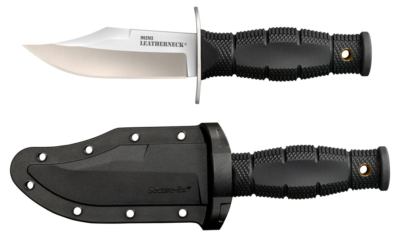 Cold Steel CS39LSAB Leatherneck Mini 3.50" Fixed Clip Point Plain 8Cr13MoV SS Blade/3.25" Black Contoured Kray-Ex Handle Includes Sheath