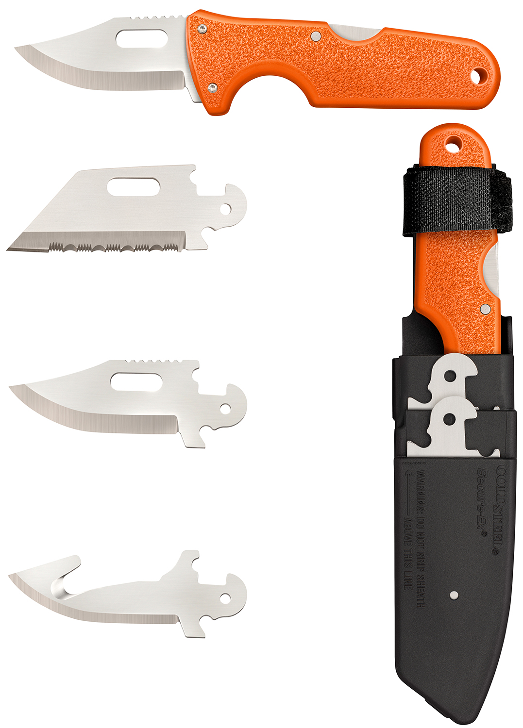 Cold Steel CS40AL Click-N-Cut Hunter 2.50" Fixed Bowie/Gut Hook/Plain/Serrated Satin 420J2 SS Blade/Orange ABS Handle