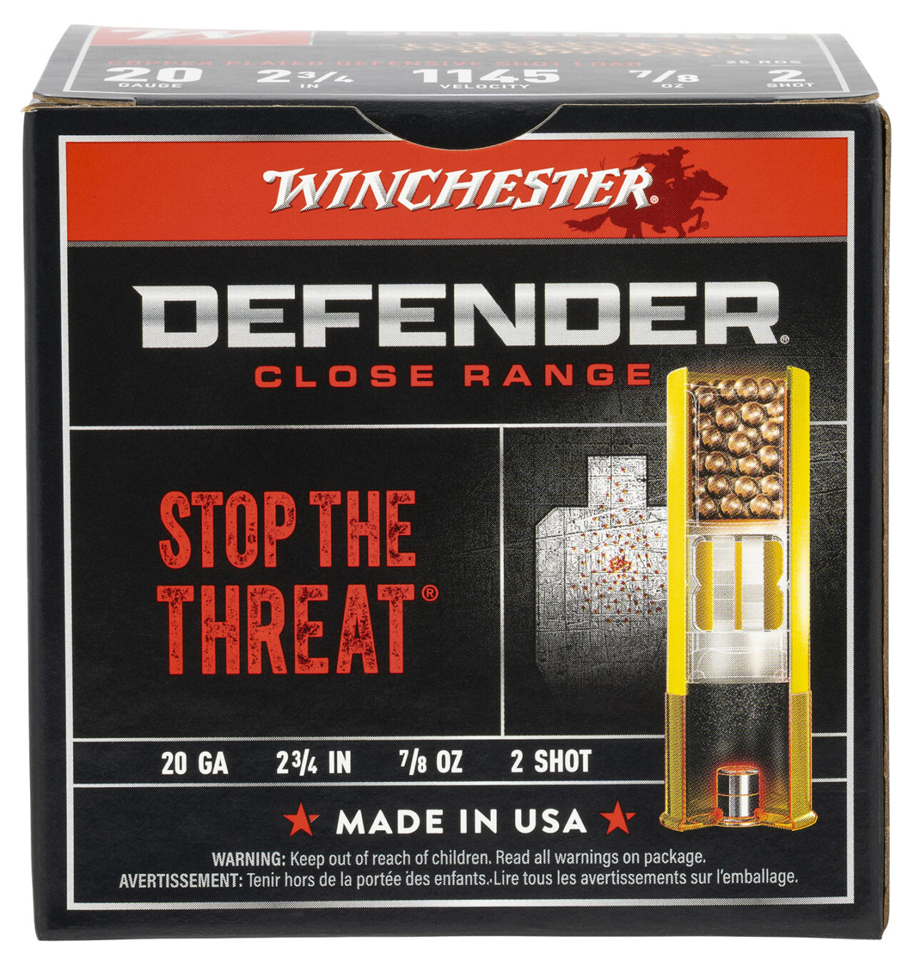 Winchester Ammo S202PD25 Defender 20 Gauge 2.75" 7/8 oz 1145 fps 2 Shot 25 Bx/10 Cs - Image 2