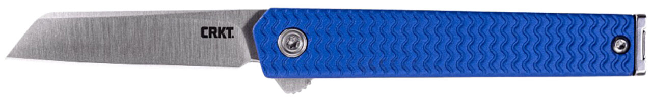 CRKT 7083 CEO Micro 2.21" Flipper Sheepsfoot Plain Satin 12C27 Sandvik Blade, Blue Textured w/Silver Liner & Accents Aluminum Handle, Includes Pocket Clip