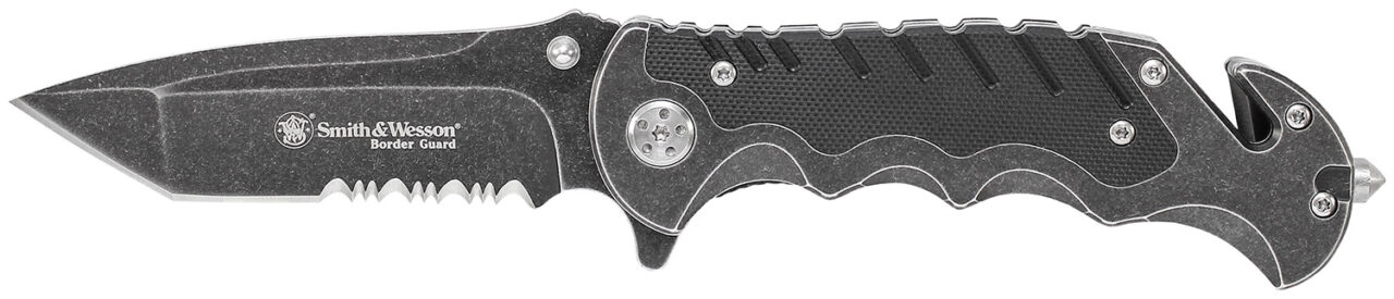 Smith & Wesson Knives SWBG10SCP Border Guard 3.50" Folding Part Serrated Stainless Steel Blade 4.80" Aluminum/G10 Handle Includes Pocket Clip