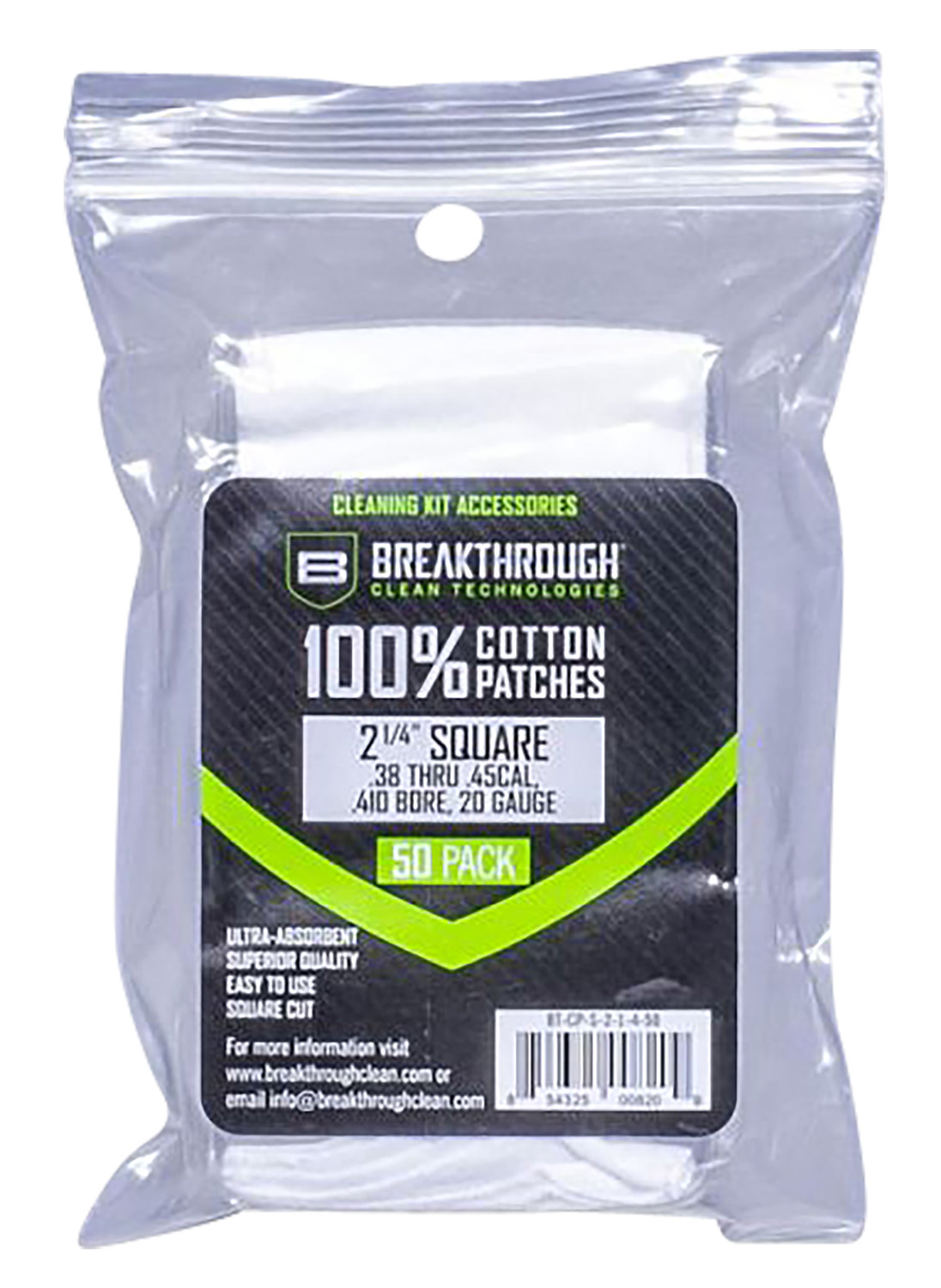 Breakthrough Clean BTCPS21450 Square Cleaning Patches 100% Cotton 50 Pack For .38-.45 Cal & .410-20 Gauge