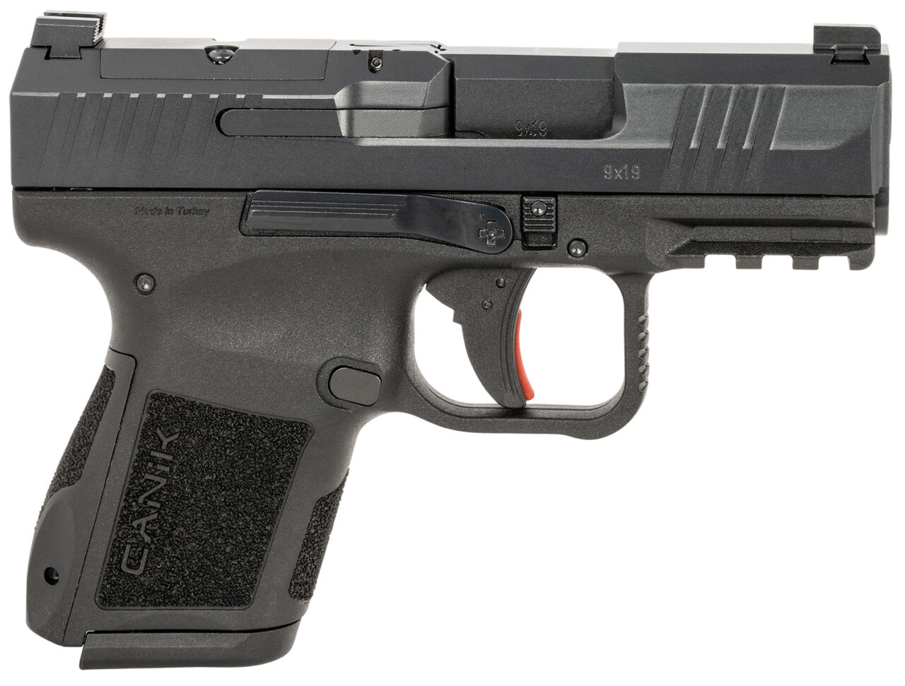 Canik HG7620N MC9 9mm Luger 12+1/15+1 3.18" Black Steel Barrel, Tennifer w/Black Cerakote Optic Ready/Serrated Slide, Black Polymer Frame w/Picatinny Rail. Black Polymer Grips