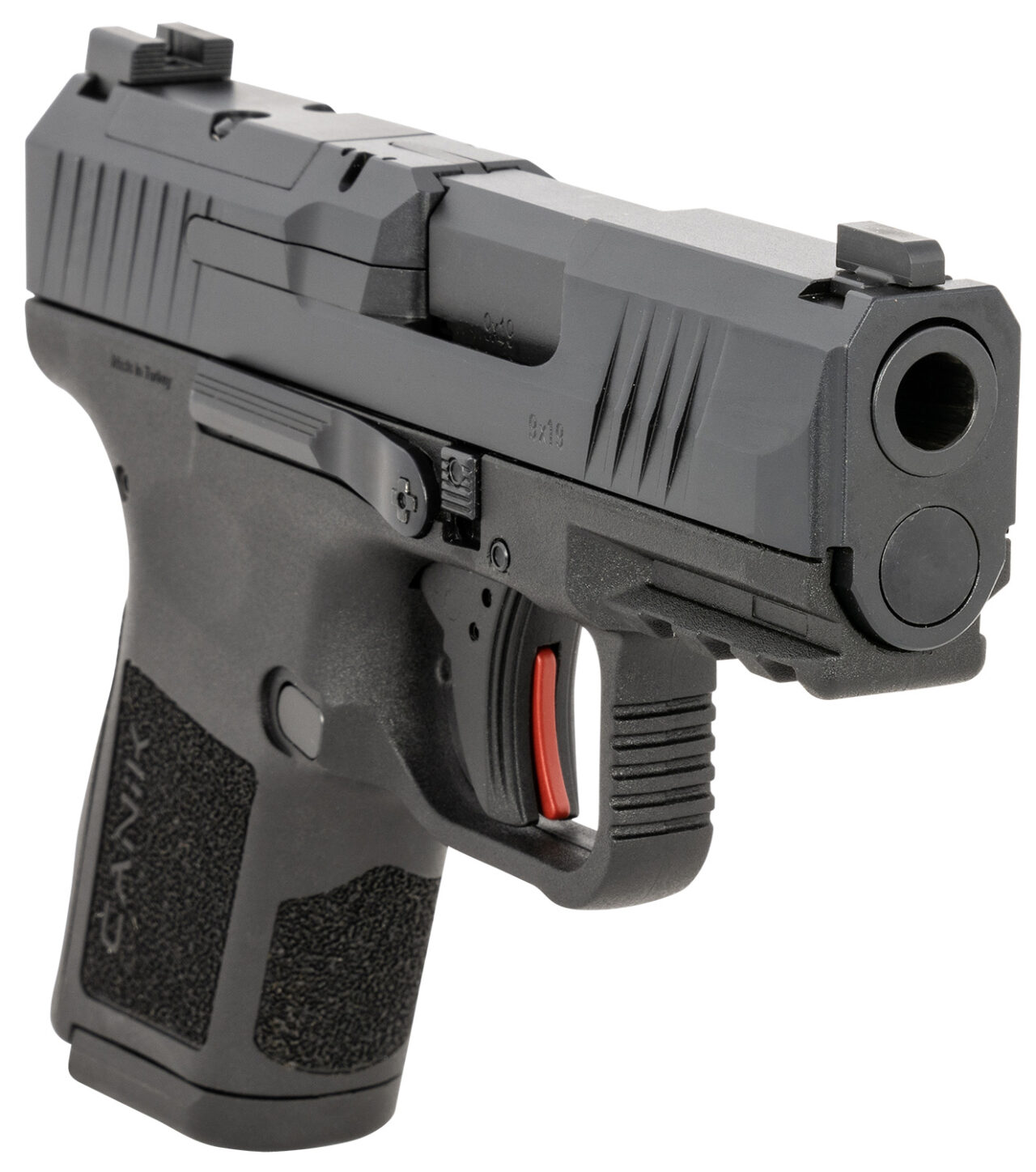Canik HG7620N MC9 9mm Luger 12+1/15+1 3.18" Black Steel Barrel, Tennifer w/Black Cerakote Optic Ready/Serrated Slide, Black Polymer Frame w/Picatinny Rail. Black Polymer Grips - Image 3