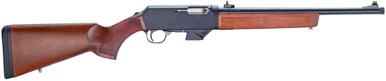 Henry H027H9S Homesteader w/Sig/S&W Mag Well Adapter 9mm Luger 10+1 16.37" Blued Steel Threaded Barrel, Black Anodized Aluminum/Optic Ready Receiver, American Walnut Fixed Stock w/2-Piece Grips Ambidextrous