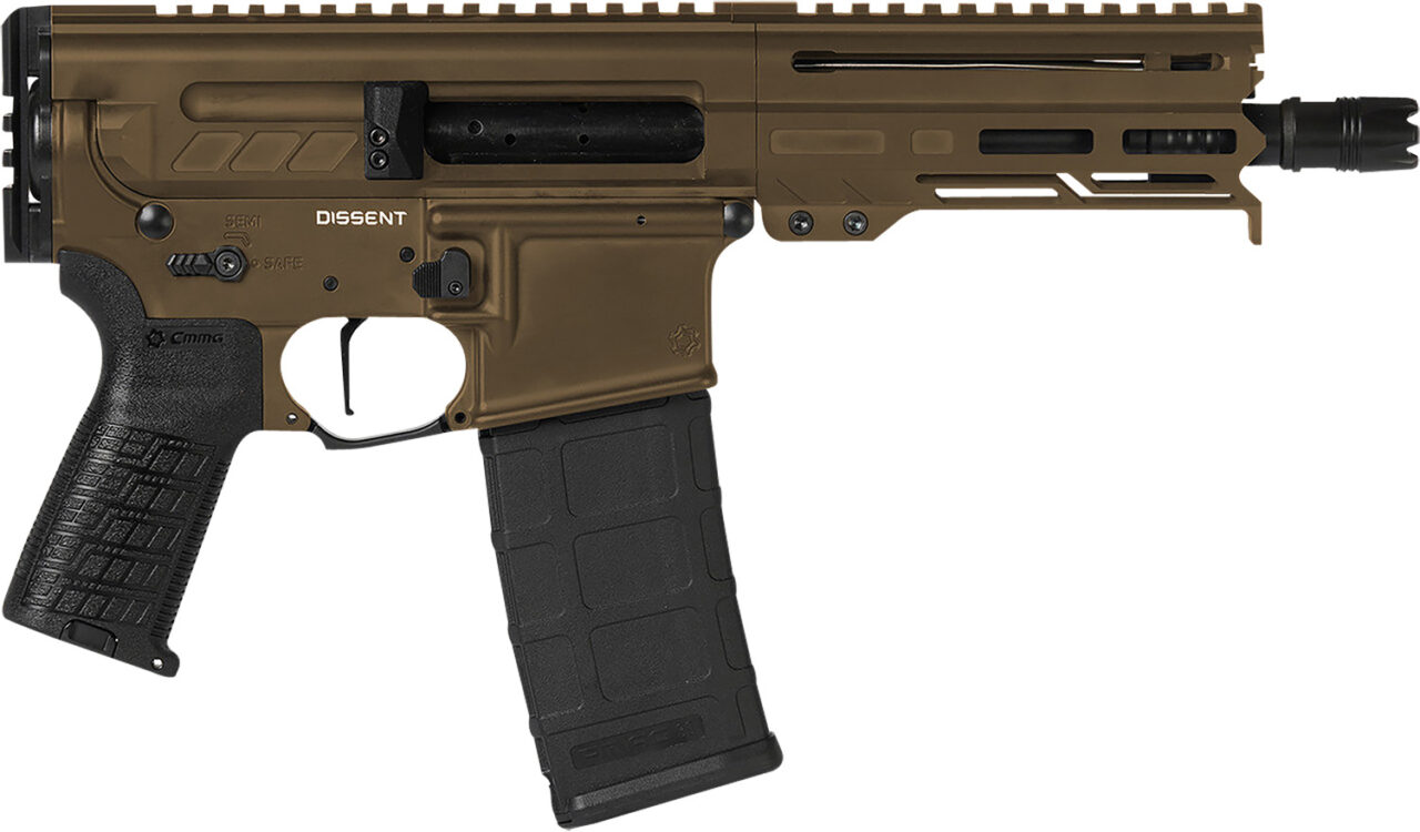 CMMG 94A6867MB Dissent MK4 9mm Luger 33+1 6.50", Midnight Bronze Rec, Picatinny Brace Adapter, 5.50" M-LOK Handguard, Left Side Charging Handle, Zeroed Linear Comp, TriggerTech Trigger