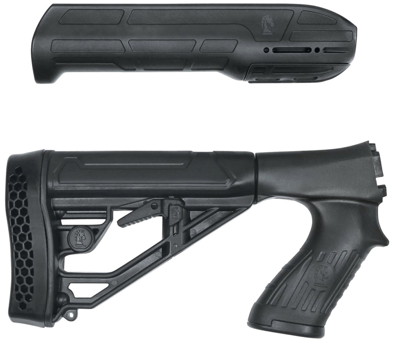 ADAPTIVE TACTICAL AT02000 EX Performance Stock & Forend Black Synthetic, Adj. M4 Style Stock with Swivel Stud, Vented Rubber Butt Pad, 2" Concealed Picatinny Rail on Forend, Fits Remington 870/1100/11-87 - Image 3
