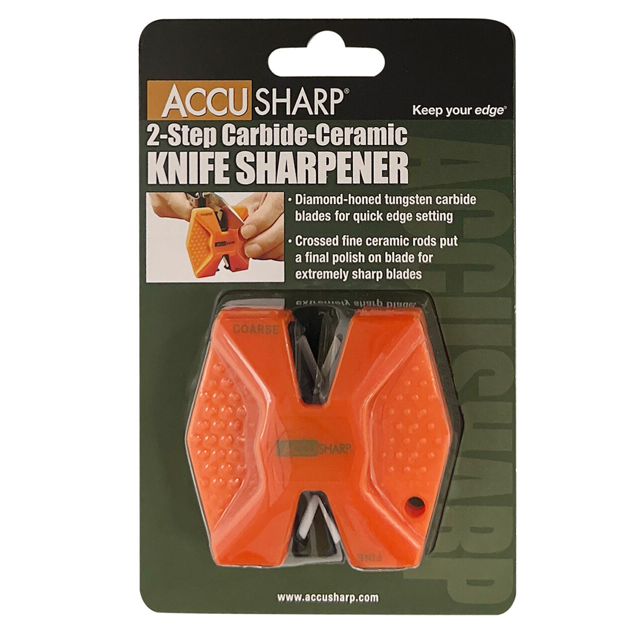 AccuSharp 344C 2-Step Knife Sharpener Hand Held Diamond Tungsten Carbide Sharpener Coarse/Fine Blaze Orange - Image 2