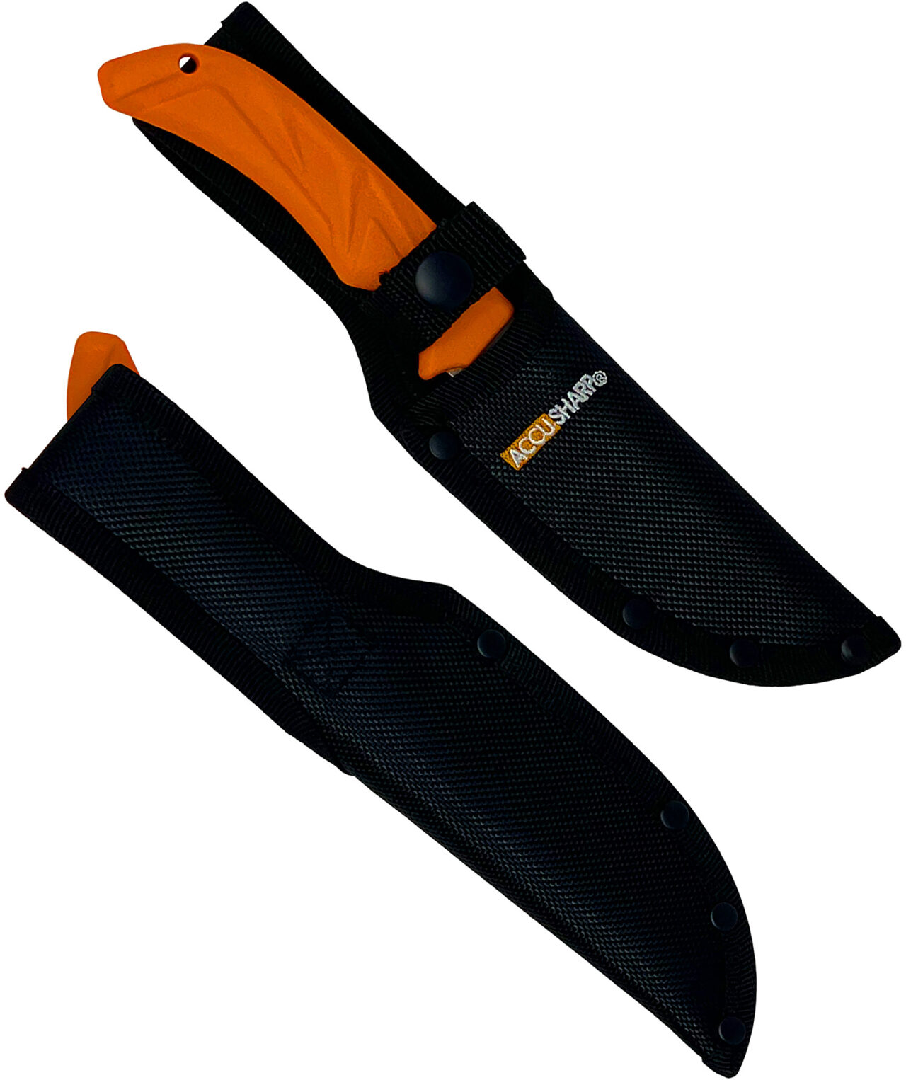 AccuSharp 732C Butcher 4" Fixed Butcher Plain Stainless Steel Blade/Blaze Orange Ergonomic Anti-Slip Rubber Handle - Image 2