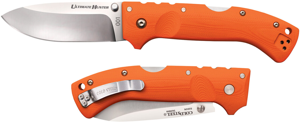 Cold Steel CS30URY Ultimate Hunter 3.50" Folding Drop Point Plain American S35VN Blade/5" Orange G10 Handle Includes Belt Clip