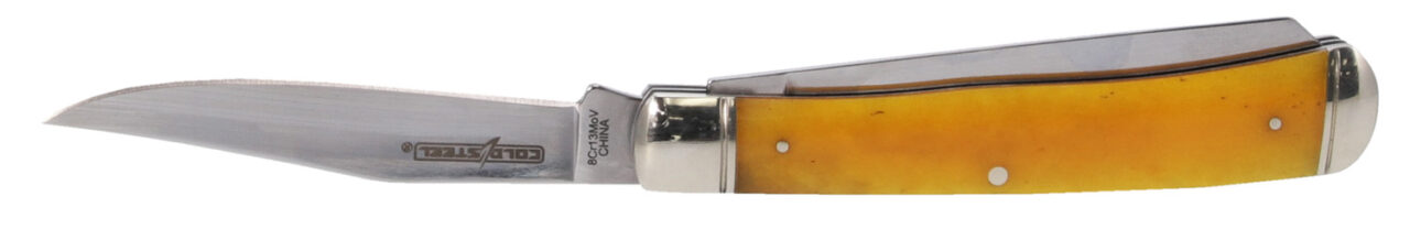 Cold Steel CSFLTRPRY Trapper 3" Folding Clip/Spey Plain 8Cr13MoV SS Blade/Yellow w/Polished Bolsters Bone Handle - Image 2