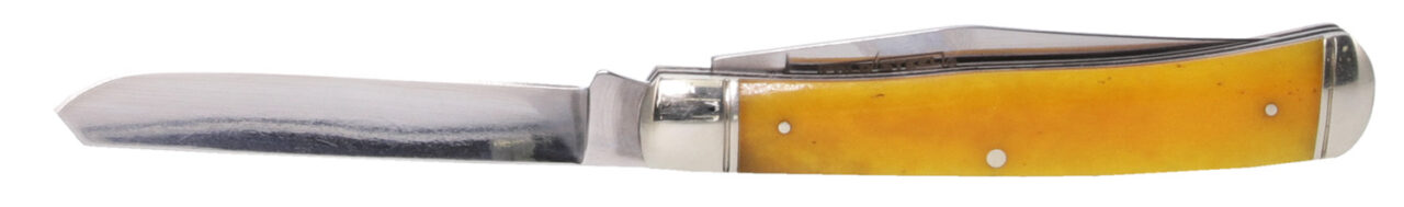 Cold Steel CSFLTRPRY Trapper 3" Folding Clip/Spey Plain 8Cr13MoV SS Blade/Yellow w/Polished Bolsters Bone Handle - Image 3