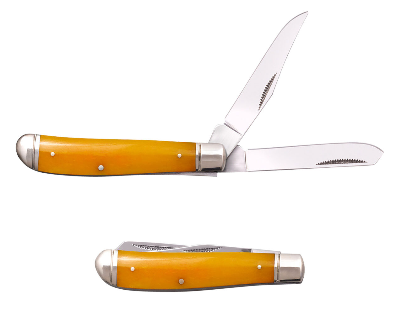 Cold Steel CSFLMTRPRY Trapper Mini 2.60"/2.70" Folding Clip/Spey Plain 3Cr13MoV SS Blade/Yellow w/Polished Bolsters Bone Handle