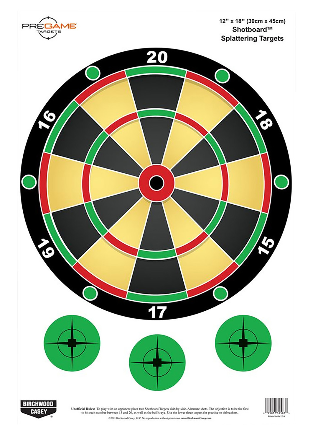 Birchwood Casey 35562 Pregame Shotboard Dart Board Hanging Paper All Firearmss 12" x 18" Impact Enhancement Splatter 8 Targets