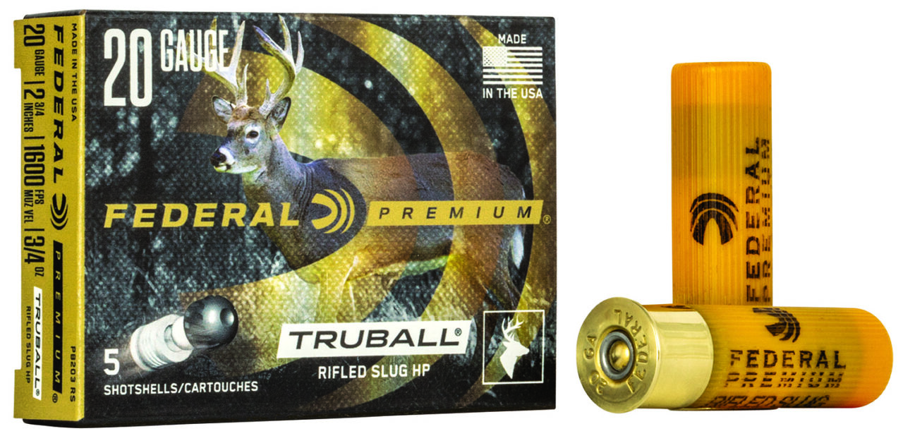Federal PB203RS Premium Vital-Shok TruBall 20 Gauge 2.75" 3/4 oz Riflesd Slug Shot 5 Per Box/50 Cs
