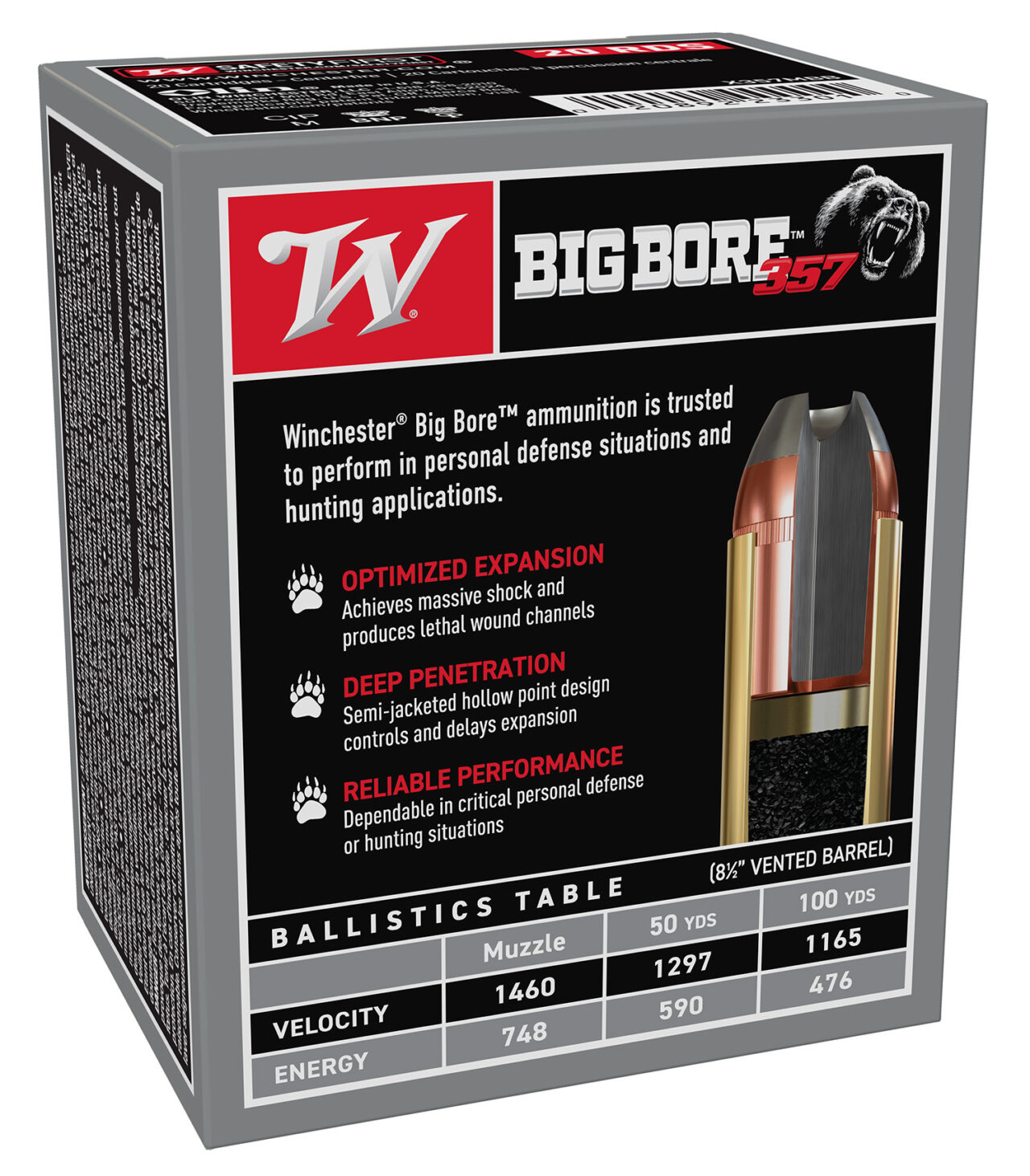 Winchester Ammo X357MBB Big Bore 357 Mag 158 gr Semi-Jacketed Hollow Point (SJHP) 20 Per Box/ 10 Cs - Image 2