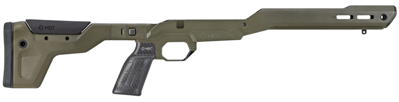 Mdt Sporting Goods Inc 106131CKG HNT26 Chassis OD Green, Carbon Fiber Furniture, Aluminum Base, Folding Stock with Adj. Cheekrest, M-LOK ARCA Forend, QD Sling Mounts, AR-Style Grip Fits Long Action (CIP 3.85") Remington 700